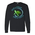thumbnail image 1 of Inktastic Skip a Straw Save a Turtle with Cute Green Sea Turtle Long Sleeve T-Shirt, 1 of 5