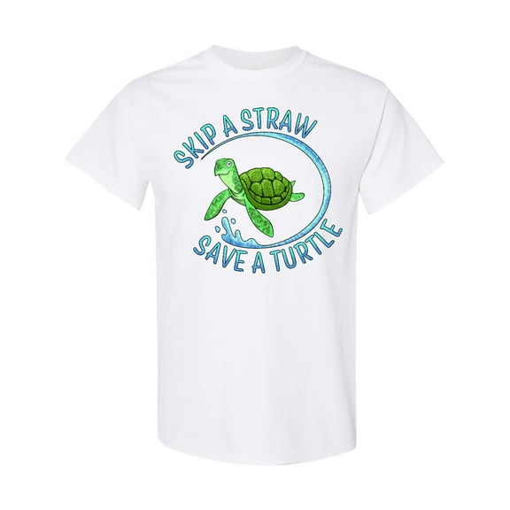 Inktastic Skip a Straw Save a Turtle with Cute Green Sea Turtle T-Shirt