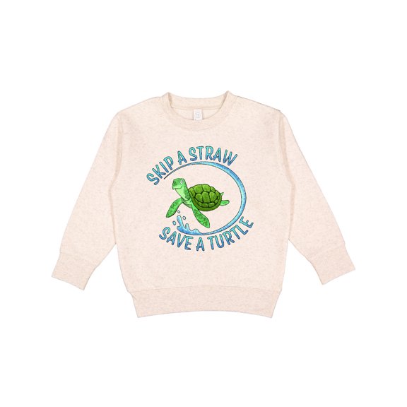 Inktastic Skip a Straw Save a Turtle with Cute Green Sea Turtle Toddler Sweatshirt