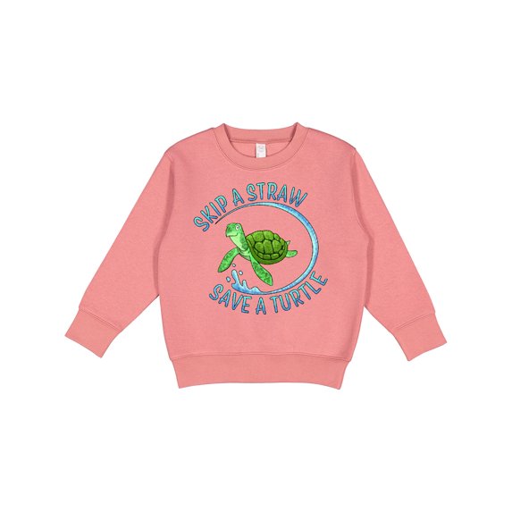 Inktastic Skip a Straw Save a Turtle with Cute Green Sea Turtle Toddler Sweatshirt