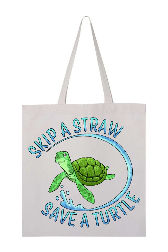 Skip a Straw Save a Turtle with Cute Green Sea Turtle Tote Bag