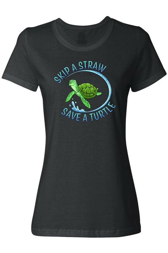 Skip a Straw Save a Turtle with Cute Green Sea Turtle Women's T-Shirt
