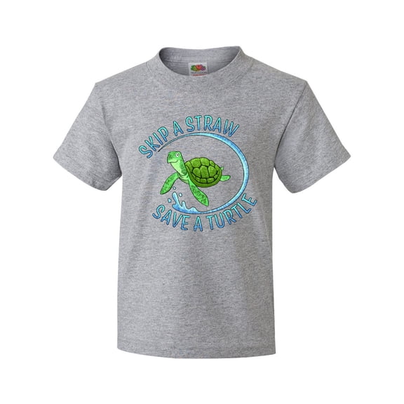 Inktastic Skip a Straw Save a Turtle with Cute Green Sea Turtle Youth T-Shirt