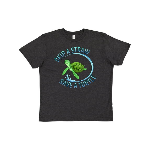 Inktastic Skip a Straw Save a Turtle with Cute Green Sea Turtle Youth T-Shirt