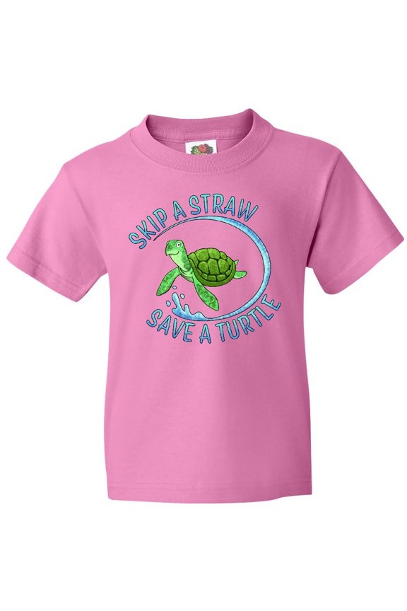 Skip a Straw Save a Turtle with Cute Green Sea Turtle Youth T-Shirt