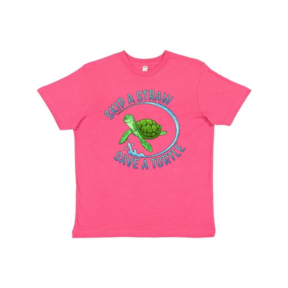 Inktastic Skip a Straw Save a Turtle with Cute Green Sea Turtle Youth T-Shirt