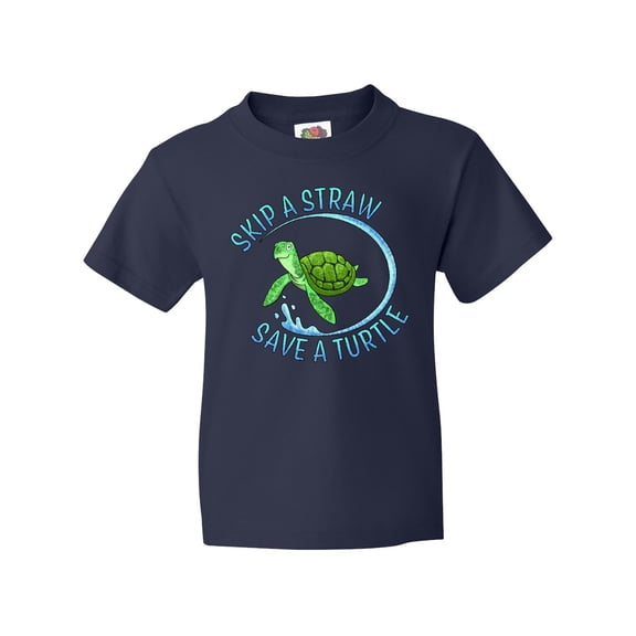 Inktastic Skip a Straw Save a Turtle with Cute Green Sea Turtle Youth T-Shirt