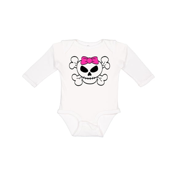 Inktastic Skull with Bow Girls Long Sleeve Baby Bodysuit
