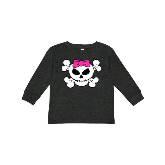 Inktastic Skull with Bow Girls Long Sleeve Toddler T-Shirt