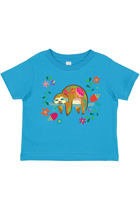 Sloth Cute Girls Flowered Girls Toddler T-Shirt
