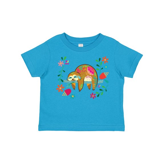 Inktastic Sloth Cute Girls Flowered Girls Toddler T-Shirt