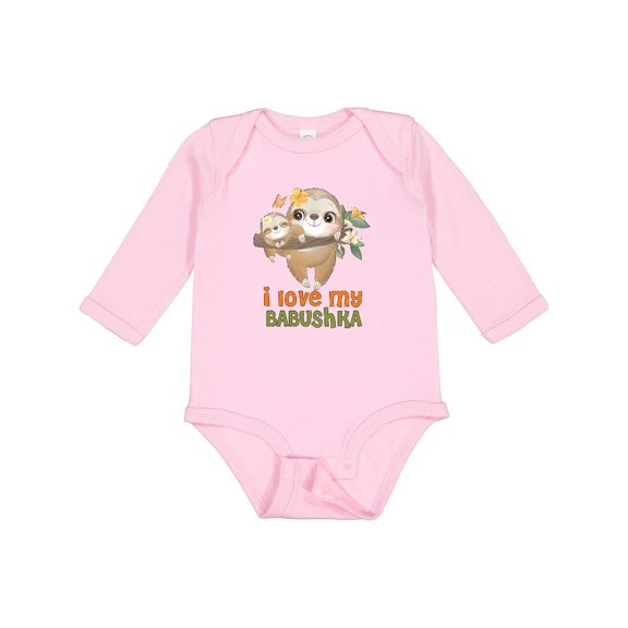 Inktastic Sloth I Love My Babushka Boys or Girls Long Sleeve Baby Bodysuit