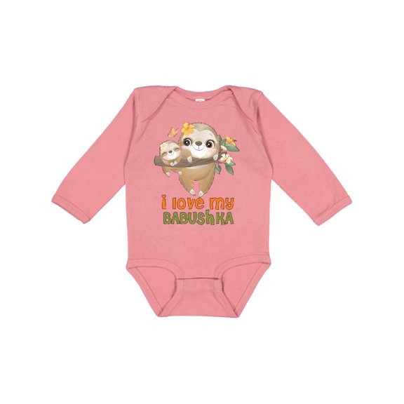 Inktastic Sloth I Love My Babushka Boys or Girls Long Sleeve Baby Bodysuit