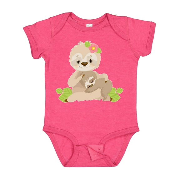 Inktastic Sloth Mom with Baby Sloth and Flowers Boys or Girls Baby Bodysuit