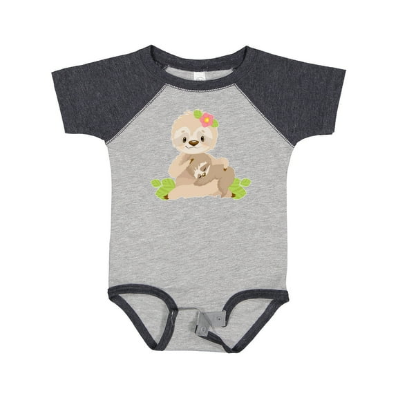 Inktastic Sloth Mom with Baby Sloth and Flowers Boys or Girls Baby Bodysuit