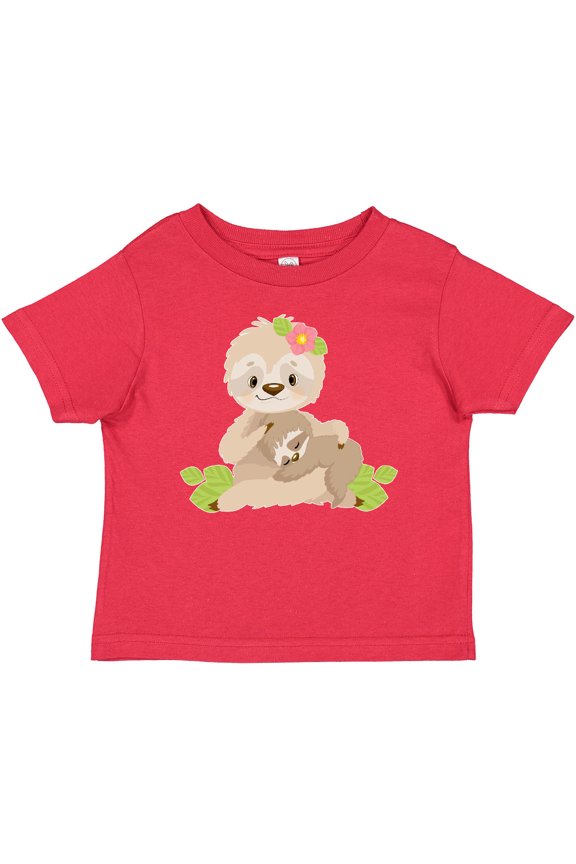 Sloth Mom with Baby Sloth and Flowers Boys or Girls Baby T-Shirt