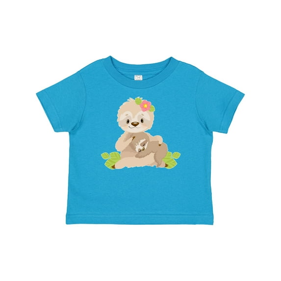 Inktastic Sloth Mom with Baby Sloth and Flowers Boys or Girls Baby T-Shirt