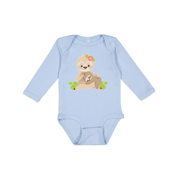 Inktastic Sloth Mom with Baby Sloth and Flowers Boys or Girls Long Sleeve Baby Bodysuit
