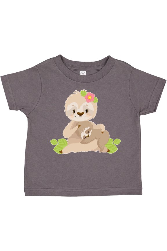 Sloth Mom with Baby Sloth and Flowers Boys or Girls Toddler T-Shirt