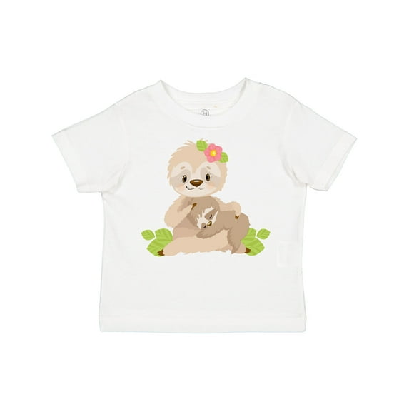 Inktastic Sloth Mom with Baby Sloth and Flowers Boys or Girls Toddler T-Shirt