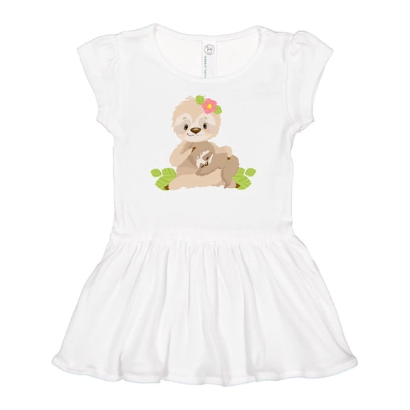Inktastic Sloth Mom with Baby Sloth and Flowers Girls Baby Dress
