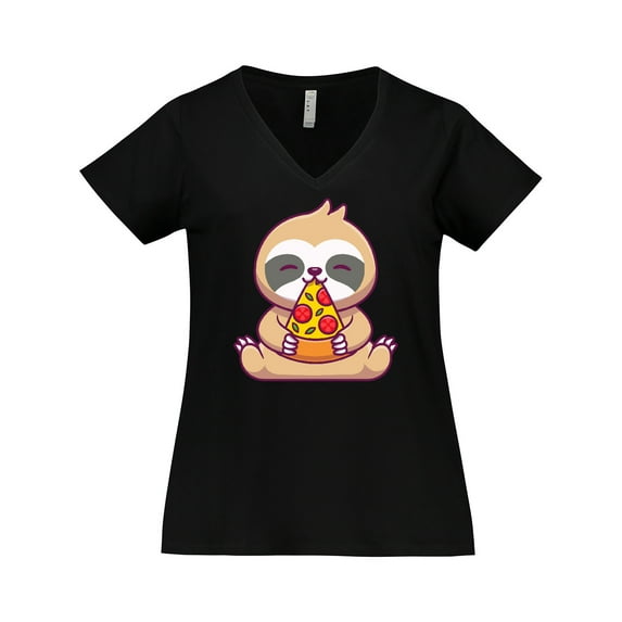 Inktastic Sloth Pizza Women's Plus Size V-Neck T-Shirt