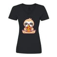thumbnail image 1 of Inktastic Sloth Pizza Women's V-Neck T-Shirt, 1 of 5