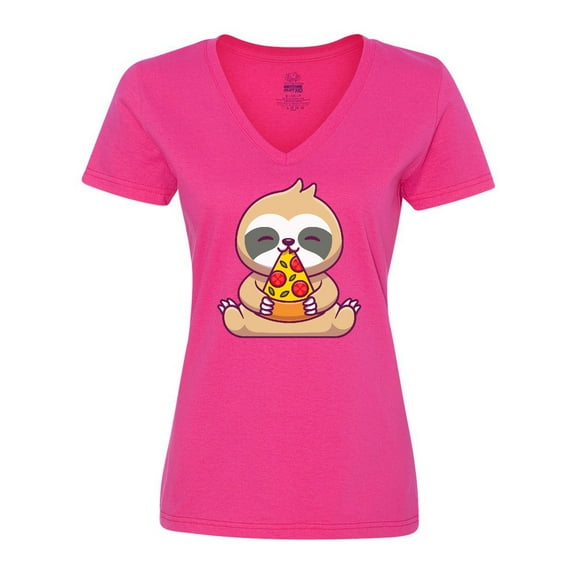 Inktastic Sloth Pizza Women's V-Neck T-Shirt