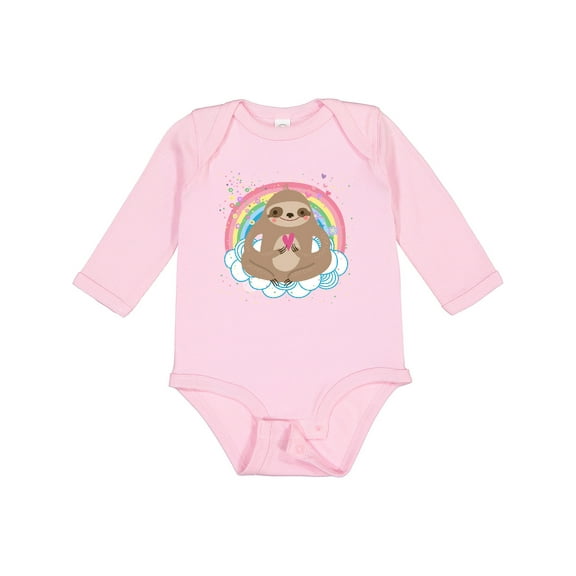 Inktastic Sloth Yoga Rainbow Girls Long Sleeve Baby Bodysuit
