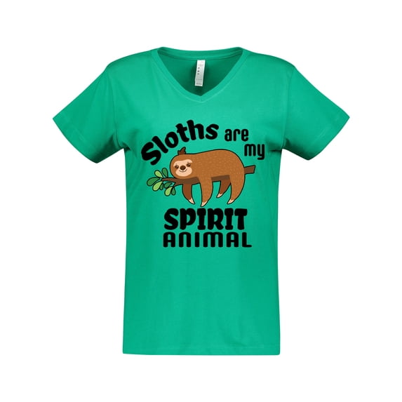 Inktastic Sloths Are My Spirit Animal with Cute Sloth Illustration Women's V-Neck T-Shirt