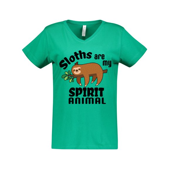 Inktastic Sloths Are My Spirit Animal with Cute Sloth Illustration Women's V-Neck T-Shirt