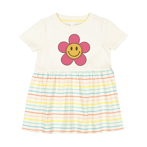 Inktastic Smiley Face Flower Cute Pink and Yellow Girls Baby Dress