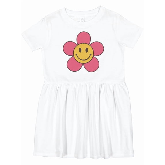 Inktastic Smiley Face Flower Cute Pink and Yellow Girls Toddler Dress