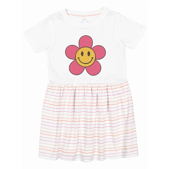 Inktastic Smiley Face Flower Cute Pink and Yellow Girls Toddler Dress