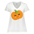 thumbnail image 1 of Inktastic Smiling Pumpkin, Halloween, Orange Pumpkin Women's Plus Size V-Neck T-Shirt, 1 of 5