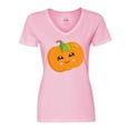 thumbnail image 1 of Inktastic Smiling Pumpkin, Halloween, Orange Pumpkin Women's V-Neck T-Shirt, 1 of 5