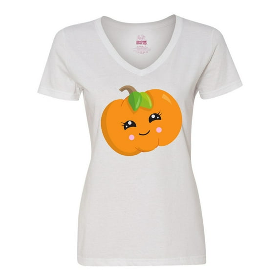 Inktastic Smiling Pumpkin, Halloween, Orange Pumpkin Women's V-Neck T-Shirt