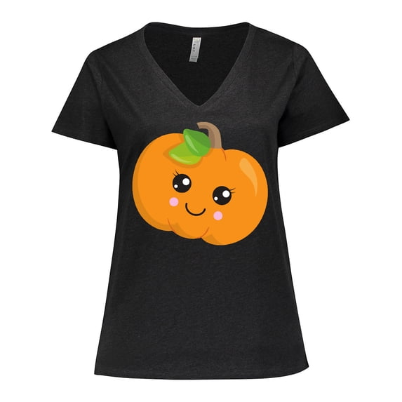 Inktastic Halloween Pumpkin, Smiling Pumpkin, Trick or Treat Women's Plus Size V-Neck T-Shirt