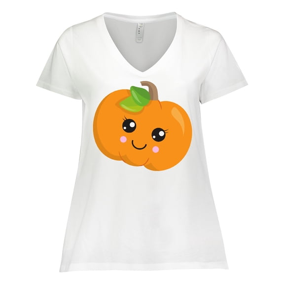 Inktastic Halloween Pumpkin, Smiling Pumpkin, Trick or Treat Women's Plus Size V-Neck T-Shirt