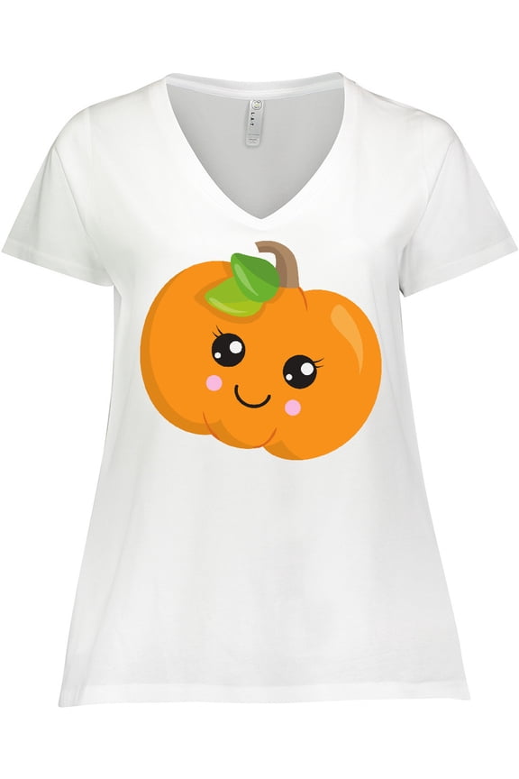 Halloween Pumpkin, Smiling Pumpkin, Trick or Treat Women's Plus Size V-Neck T-Shirt