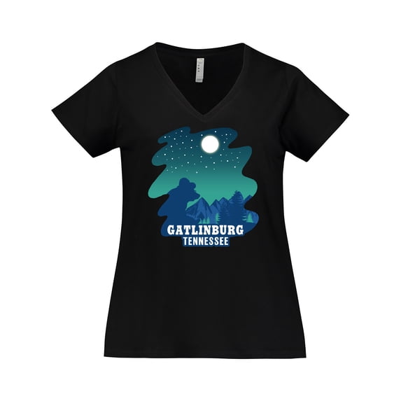 Inktastic Smoky Mountains Gatlinburg Tennessee with Bear Women's Plus Size V-Neck T-Shirt