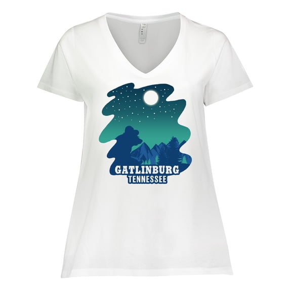 Inktastic Smoky Mountains Gatlinburg Tennessee with Bear Women's Plus Size V-Neck T-Shirt