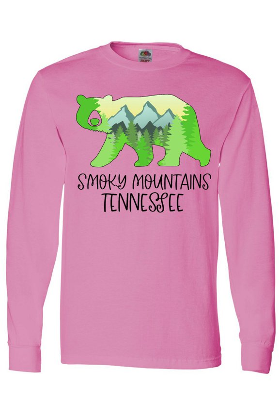 Smoky Mountains, Tennessee- Mountains and Bear Shape Long Sleeve T-Shirt