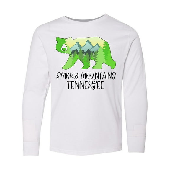Inktastic Smoky Mountains, Tennessee- Mountains and Bear Shape Long Sleeve Youth T-Shirt