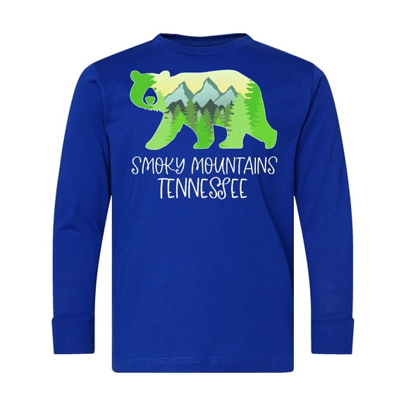 Inktastic Smoky Mountains, Tennessee Mountains and Bear Shape Long Sleeve Youth T-Shirt