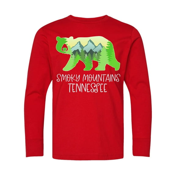 Inktastic Smoky Mountains, Tennessee Mountains and Bear Shape Long Sleeve Youth T-Shirt