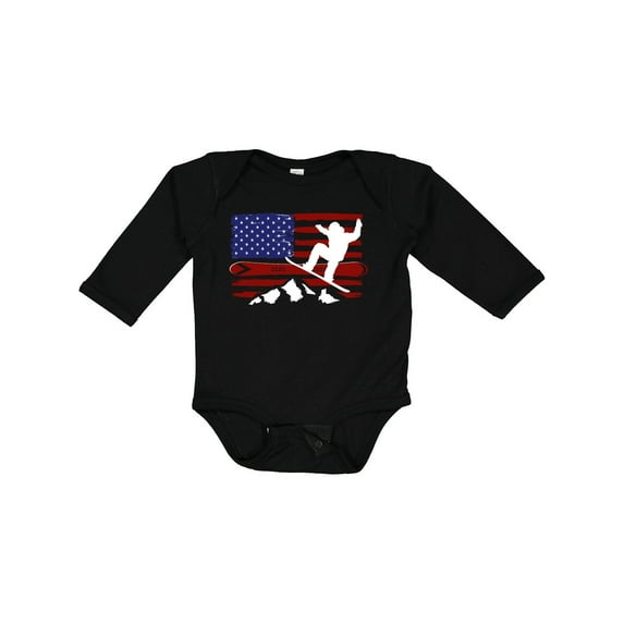 Inktastic Snowboarding US Flag Boys or Girls Long Sleeve Baby Bodysuit
