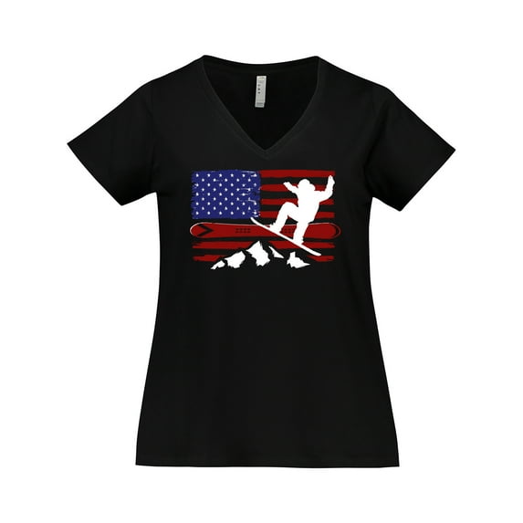 Inktastic Snowboarding US Flag Women's Plus Size V-Neck T-Shirt