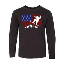 Inktastic Snowboarding Us Flag Long Sleeve Youth T-Shirt