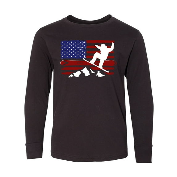 Inktastic Snowboarding Us Flag Long Sleeve Youth T-Shirt